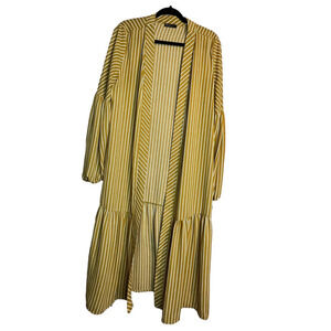 V ery j Striped Woven Duster Long Puff Sleeve,Ruffled Hem Line for